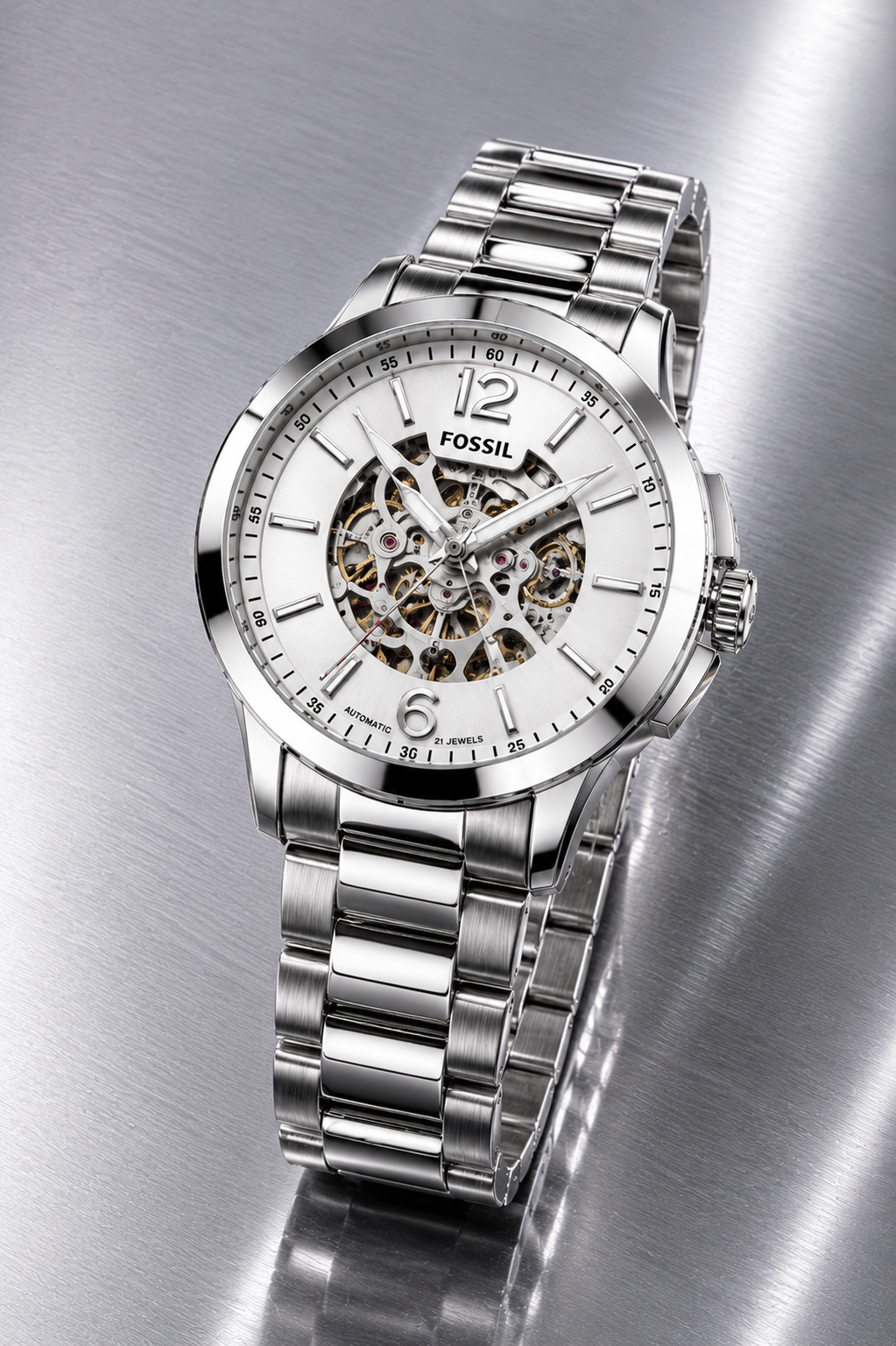 Fossil Heritage Skeleton Automatic Men's Watch silver edition